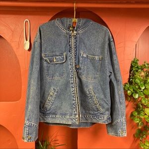 Jones Wear Vintage 90s Sport Denim Hooded Jacket XLarge